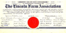 A picture of a certificate received by those who made donations to the Lincoln Farm Association A picture of a certificate received by those who made donations to the Lincoln Farm Association