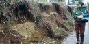Wave action from increased motorboat use on the Alagnak Wild River threatens archaeological sites. Wave action from increased motorboat use on the Alagnak Wild River threatens archaeological sites.