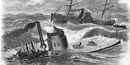 This artist's rendering shows the U.S.S. Monitor foundering in a storm off of Cape Hatteras in December 1862.