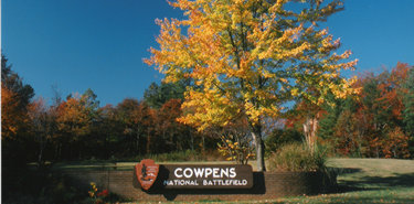 Cowpens National Battlefield front gate with fall maple foliage