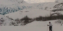 skier on Exit Glacier's outwash plain skier on Exit Glacier's outwash plain