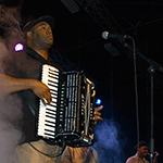 Musician playing an accordion