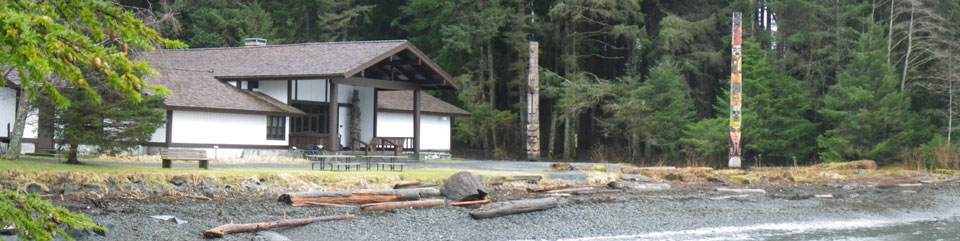 Image of visitor center and totem poles