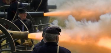 Flames coming from two cannons