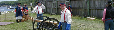 Living history demonstration at Fort Caroline including Civil War cannon.