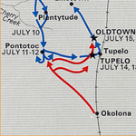 map showing troops moving north from Okolana to Tupelo, Pontotoc, and Old Town