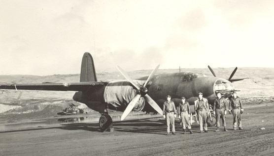 A B-26 bomber and crew in Adak