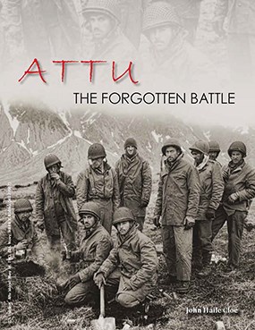 photo of soldiers on the tundra with title "Attu: The Forgotten Battle"