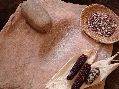 The metate and mano were used to grind corn.