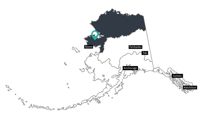 Map of Alaska with upper portion highlighted.
