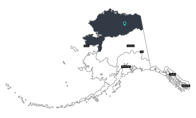 Map of Alaska with northern most section highlighted.
