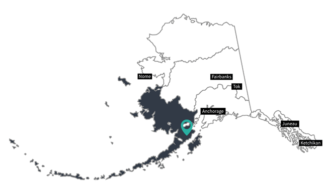 Map of Alaska with left most section highlighted.