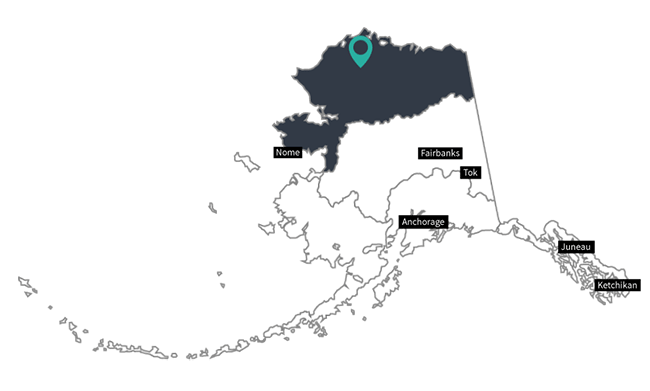 Map of Alaska with northern most section highlighted.