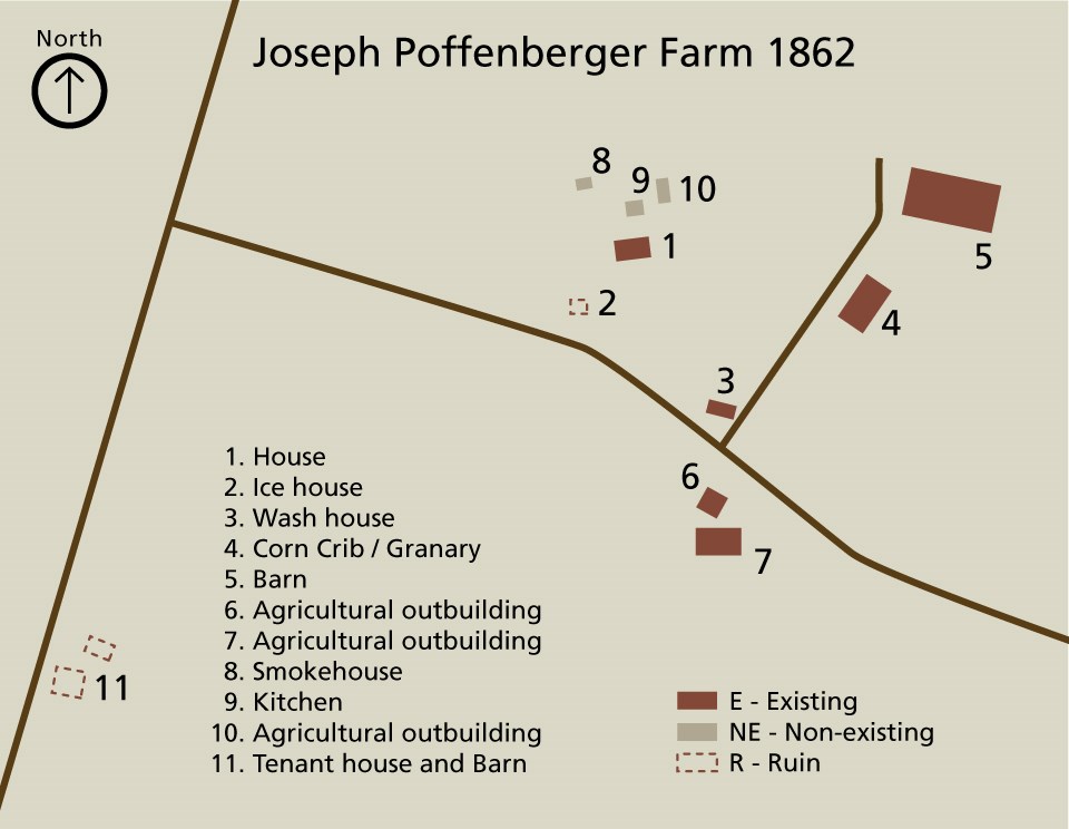 map of the locations of farm buildings