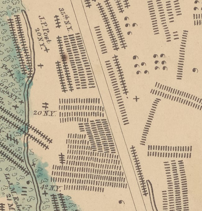 section of map showing burials on the field