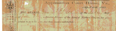 A parole pass printed at Appomattox Court House.