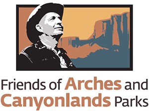 drawing of a man's face with cliffs in the background text reads friends of arches and canyonlands parks