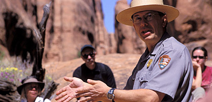 Visitors enjoy a guided walk through the Fiery Furnace