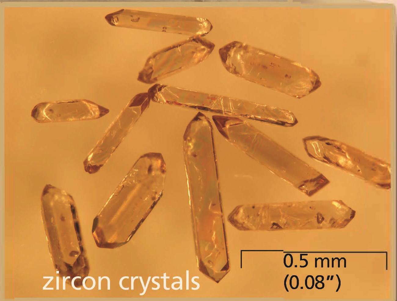 Photo of crystals as seen through a microscope.