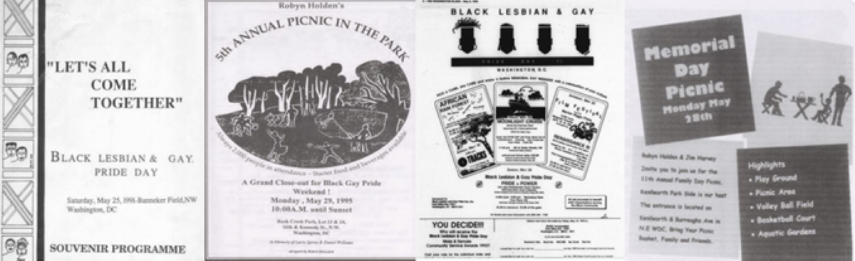 Posters from DC Black Pride and Memorial Day Picnics