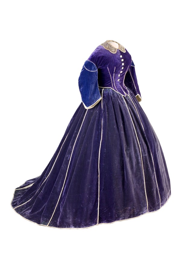 Large purple dress made in the 1800s.