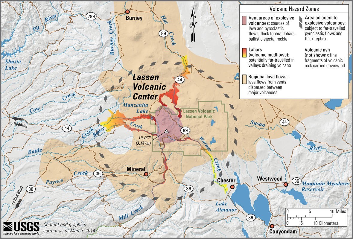 map of park unit and major roads and lahar flow paths