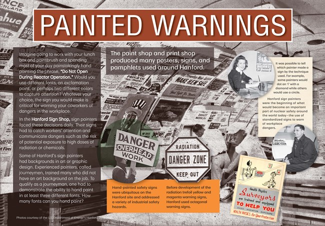 Painted Warnings An exhibit panel showing text, photos, and warning signs.