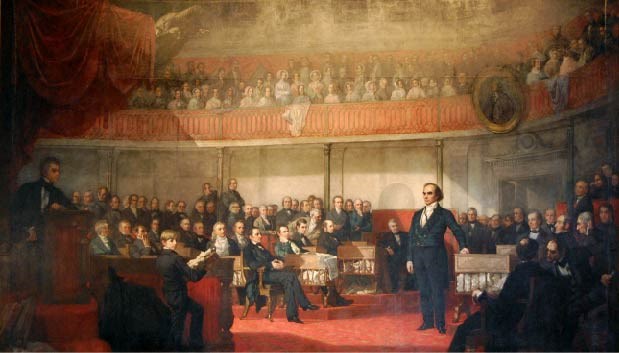 Painting of Daneil Webster giving a speech in the Old Senate Chamber in Washington D.C.