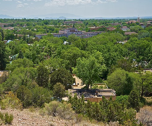 View of downtown Santa Fe from the Fort Marcy Ruins. Photo © Jack Parsons