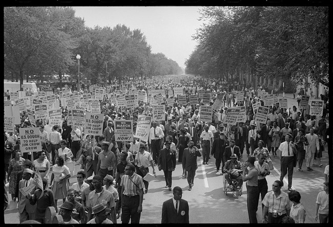 Protesters marching through the streets