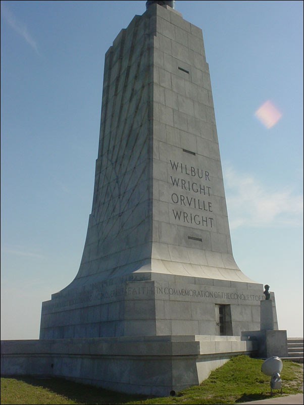 Wright brothers' monument today, made from stone.
