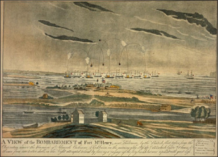Painting of Bombardment of Fort McHenry. (Courtesy of the Maryland Historical Society)