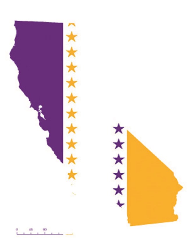 State of California depicted in purple, white, and gold (colors of the National Woman’s Party suffrage flag) – indicating Colorado was one of the original 36 states to ratify the 19th Amendment. CC0