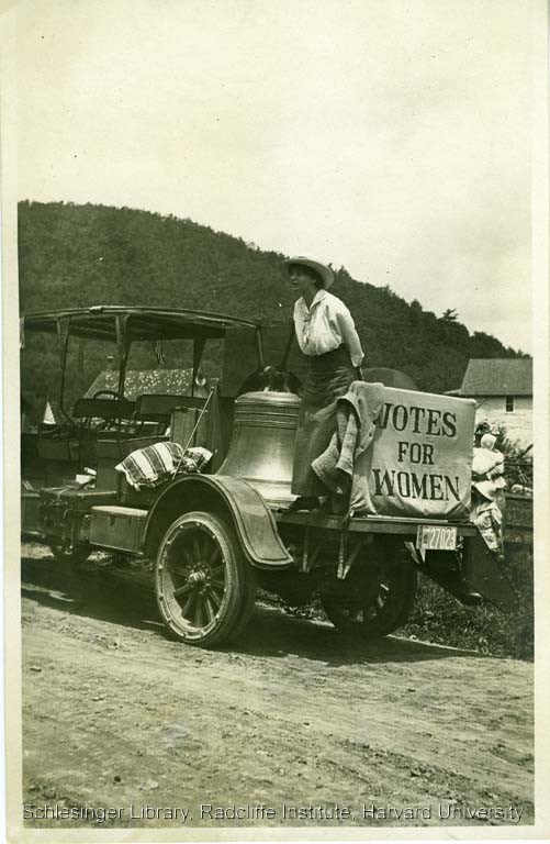 Justice Bell on the back of a truck. Courtesy Schlesinger Library