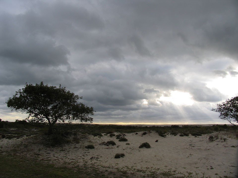photo of storm clouds over dunes