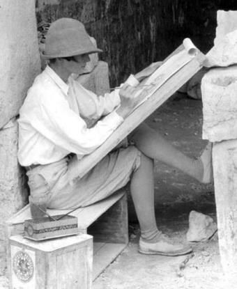 Ann Axtell Morris painting at an archaeological site