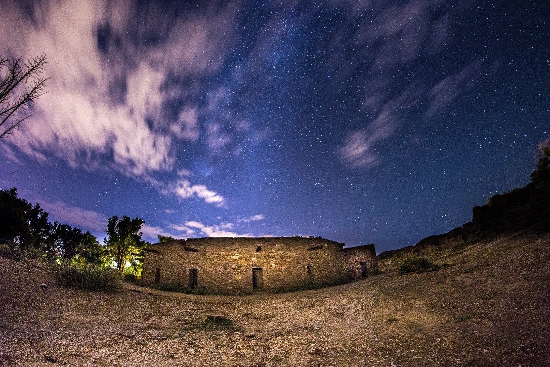 The Great Kiva at Aztec Ruins National Monument, photographed at night.