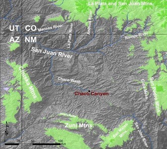 A topographic map of the San Juan Basin.