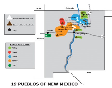 Map of current Pueblo languages