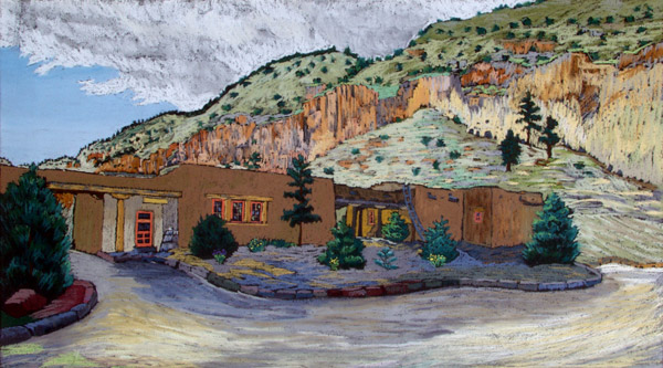 Helmut Naumer painting of the Bandelier Visitor Center