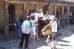 Kids loading mule