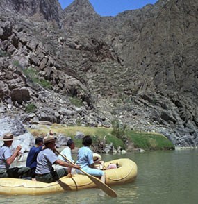 Lady Bird Johnson and group rafting down the Rio Grande