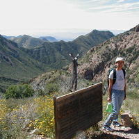 An interpretive sign at the head of Blue Creek Canyon tells of the fire.
