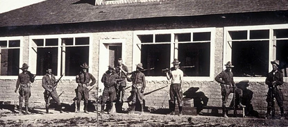 Members of the 14th U.S. Cavalry pose in front of the W.K. Ellis home at Glenn Springs, 1916. Members of the 14th U.S. Cavalry pose in front of the W.K. Ellis home at Glenn Springs, 1916.