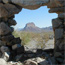 Cerro Castellan seen through a stone ruin
