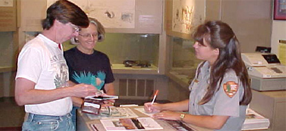 Visitors obtaining a backcountry permit at the Panther Junction visitor center.
