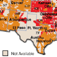 Cell phone coverage map showing Big Bend as not available