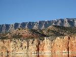 Exposed rock walls along Bighorn Lake