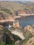 Looking down at exposed rock on Bighorn Lake