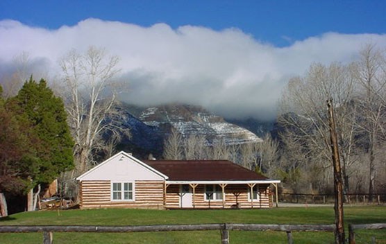Spring at the Ewing-Snell ranch with the snow dusted Pryor Mountains in the background